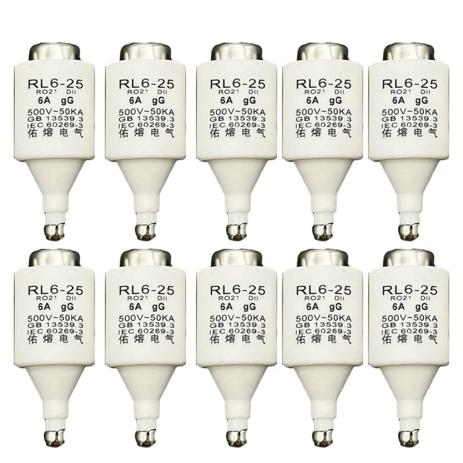 Pacote expansível de 10 fusíveis cerâmicos espirais RL6 25 R021 DII E27 gG Diazed Inserts 500VAC Proteção de longa duração
