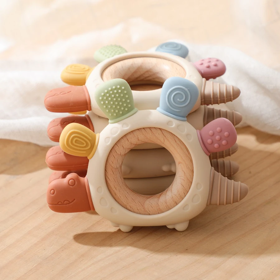 Baby Silicone Teether Toys Colorful BPA Free Silicone Toddlers Soothing Anxiety Teething Ring Sensory Toys Silicone Nursing Toys