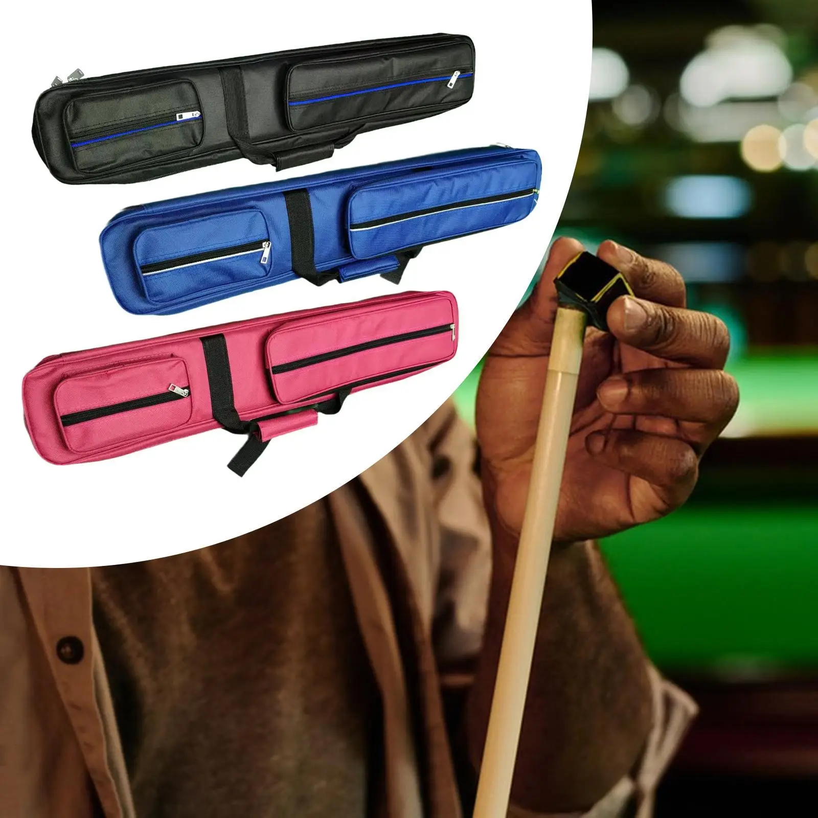 حقيبة حمل لحمام السباحة مكونة من 7 فتحات مع جيوب بسحاب وحقيبة تخزين لقضيب البلياردو