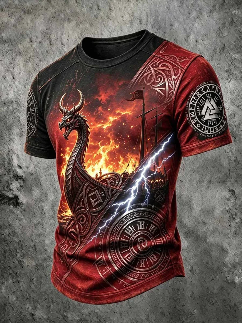 Summer Viking Clothing - Camiseta Masculina Estilo Viking Vintage 3D