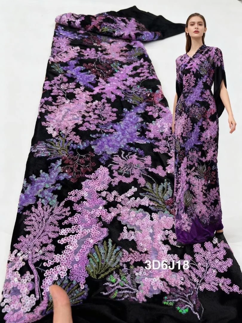 

Luxury Velvet Lace Fabric 5 Yards High Quality 2025 Beaded Lace Fabric Fashion Sequins African Laces Fabric For Women Wedding