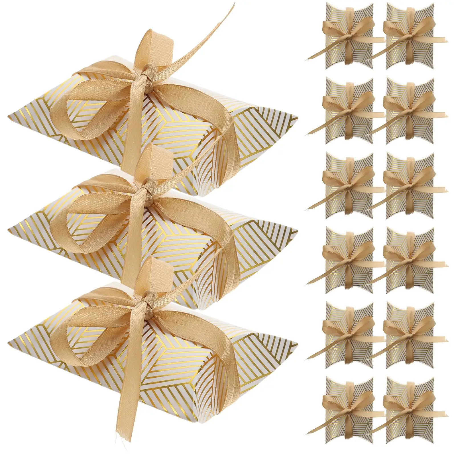 

50 Pcs Gold Stitched Gift Boxes Paper Candy Containers Pillow Shaped Empty Wedding Party Favors Treat Boxes Lightweight Compact