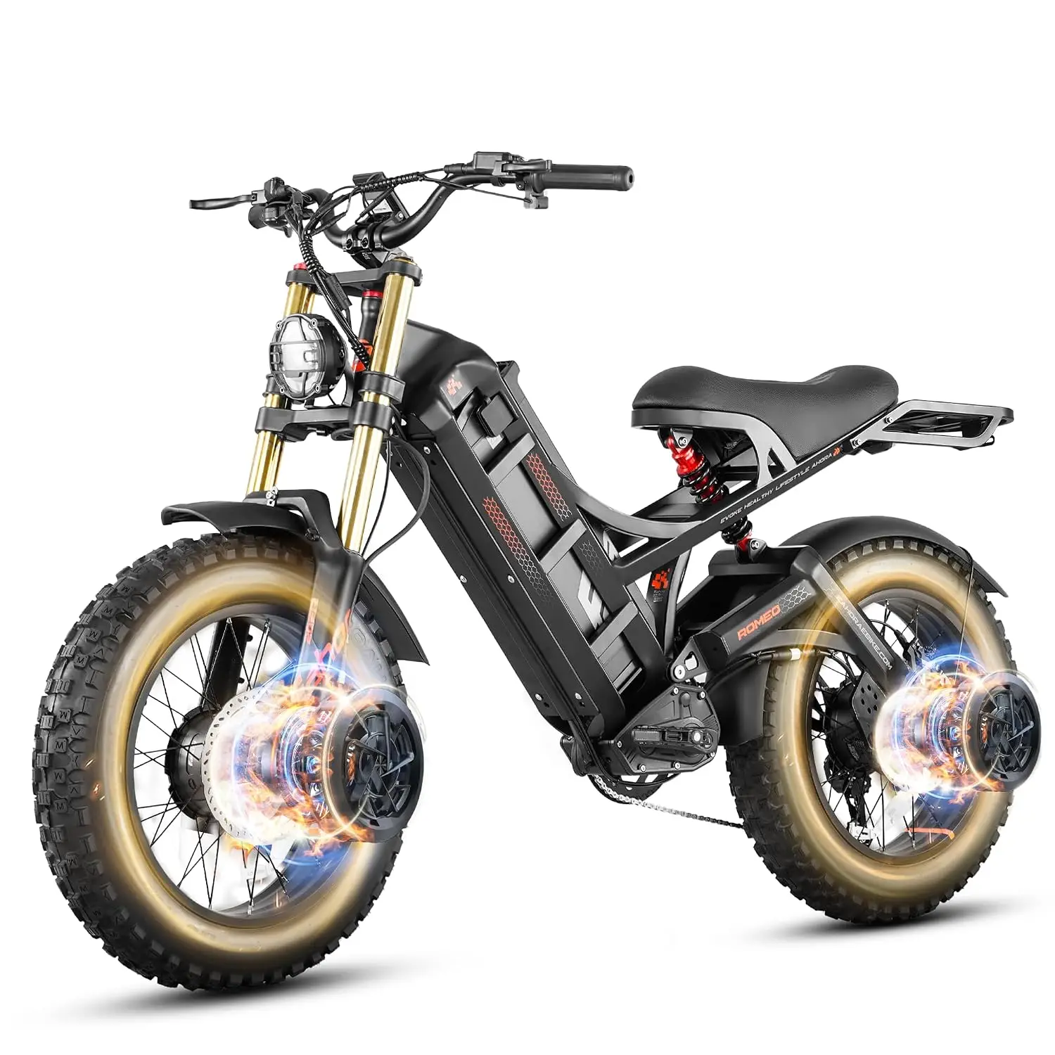 2500W 40MPH Dual Motor Electric Mountain Bike Full Suspension 20x4.5 Fat Tire 200Mile Range 52V 60AH APP Ebike, Customized