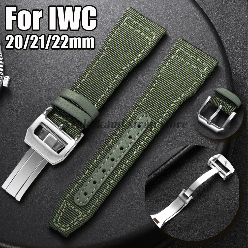 20mm 21mm 22mm Canvas Nylon Watch Strap for IWC Pilot Strap Waterproof Sport Watch Band Cowhide Wrist Belt Women Men Bracelet