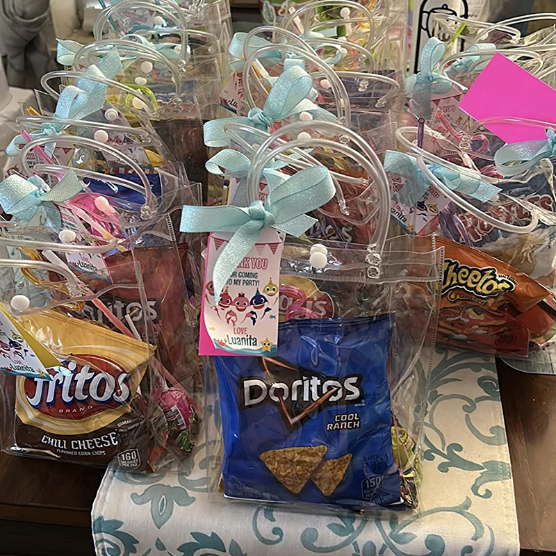 5pcs Transparent Gifts Bags Wedding Favors Candy Pouch Bridesmaid Gifts Packaging Tote Bags For Birthday Baby Shower Party Decor