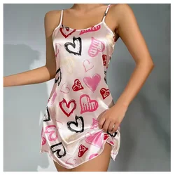 Ladies Sexy Sling Nightgown Nightdress Women's Sexy Lingerie Silk Satin Sleepwear Floral Pinting Nightwear Homewear Mini Dress