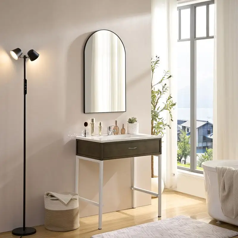 

Black Metal Framed Arched Wall Mirror 40x30 Inch for Bathroom, Living Room, or Bedroom Decor - Horizontal & Vertical Hanging