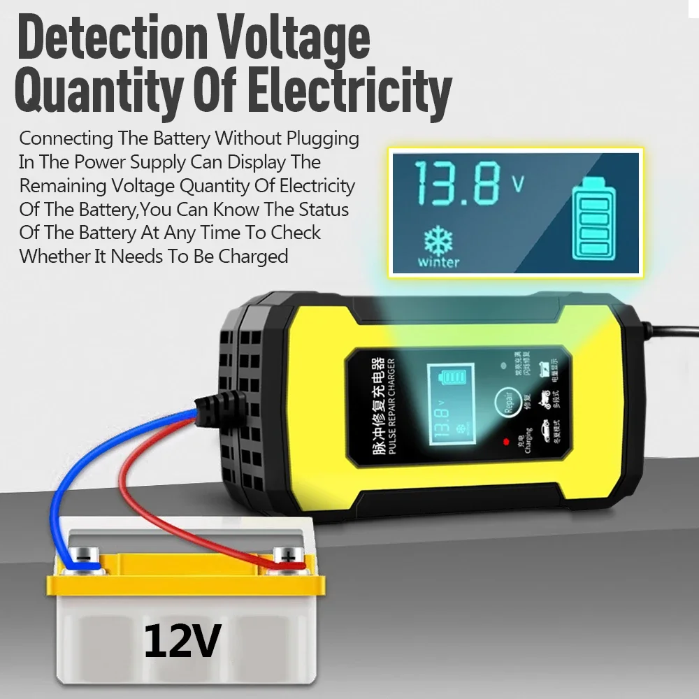 Chargeur Intelligent pour Voiture, Réparation SnapPulse, Mode Été Hiver, Affichage Numérique, 12V, 2-100Ah