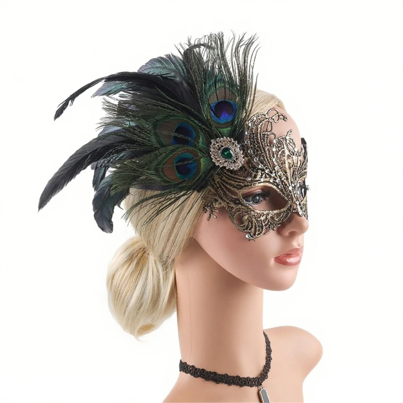 

Masquerades Mask for Womens Feather Rhinestones Venetians Mask Party Evening Prom Ball Mask Halloween Cosplay Costumes
