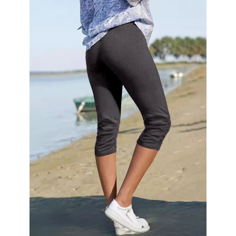 Ladies Trousers Summer Casual Holiday Solid Knit Trousers Suitable for many occasions Trendy Women's 7/10 Trousers