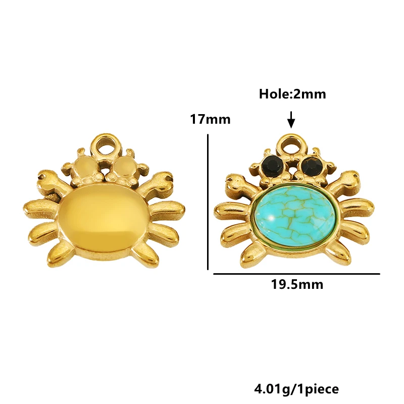 5pcs Stainless Steel Cute Blue Fish Turquoise Crab Charms for DIY Necklace Earring Jewelry Making Bag Chain Pendant Accessories - view 6