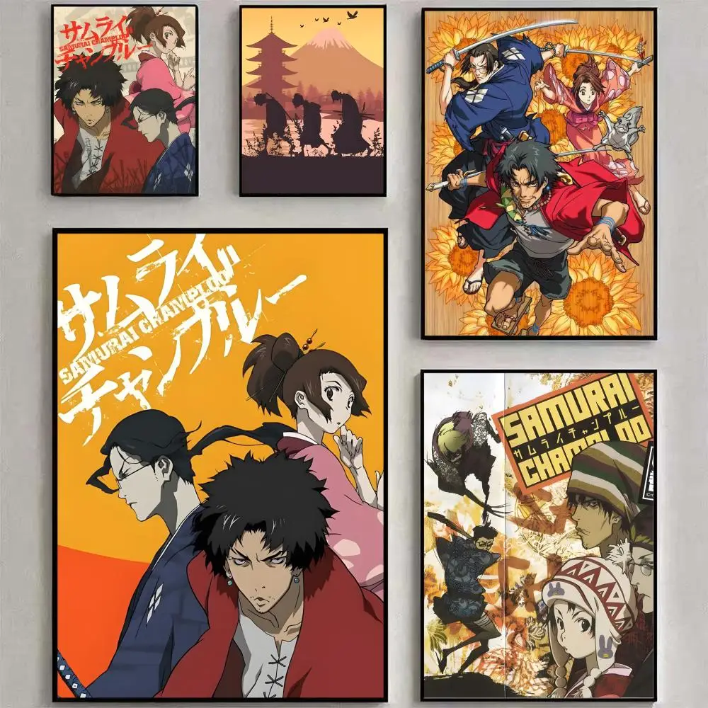 Anime S-Samurai C-Champloo Poster Matte Peel And Stick Self Adhesive PVC Removable Waterproof Frameless Bedroom Living Room