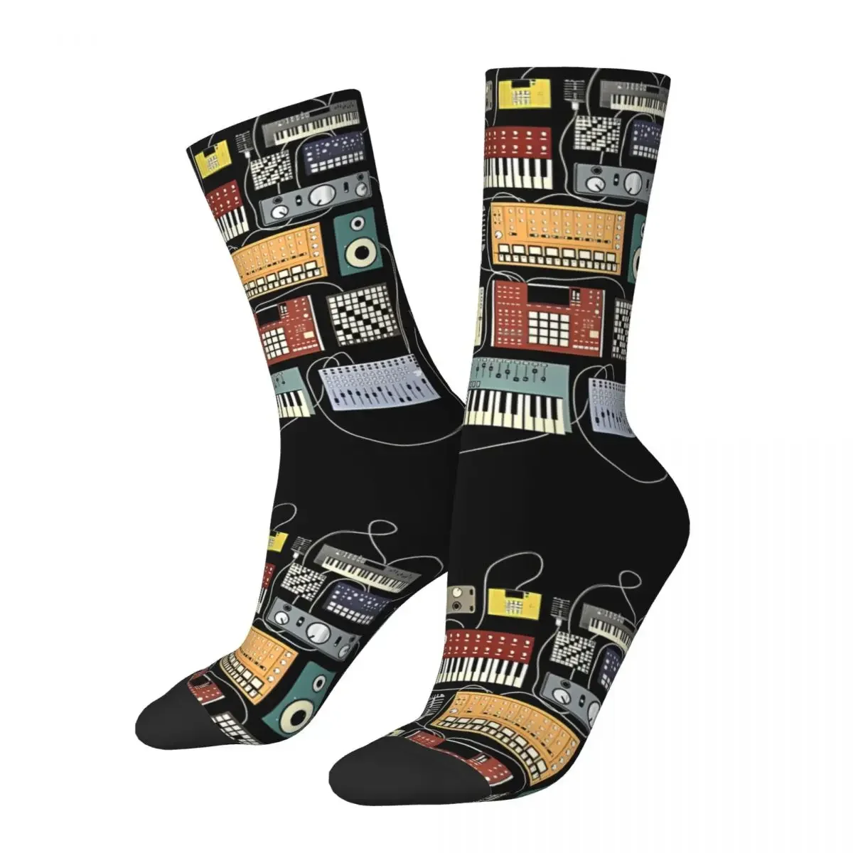

Electronic Musician Synthesizer Drum Machine Dj Men's Socks Modular Synthesizer Hip Hop Seamless Printed Crazy Crew Sock Gift