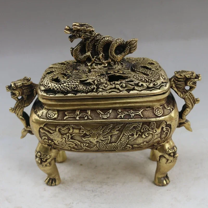 

Copper Incense Burner Pure Brass Antique Bronze Collection Sandalwood Xuande Furnace Ornaments Longzhen Sifang Aromatherapy Home