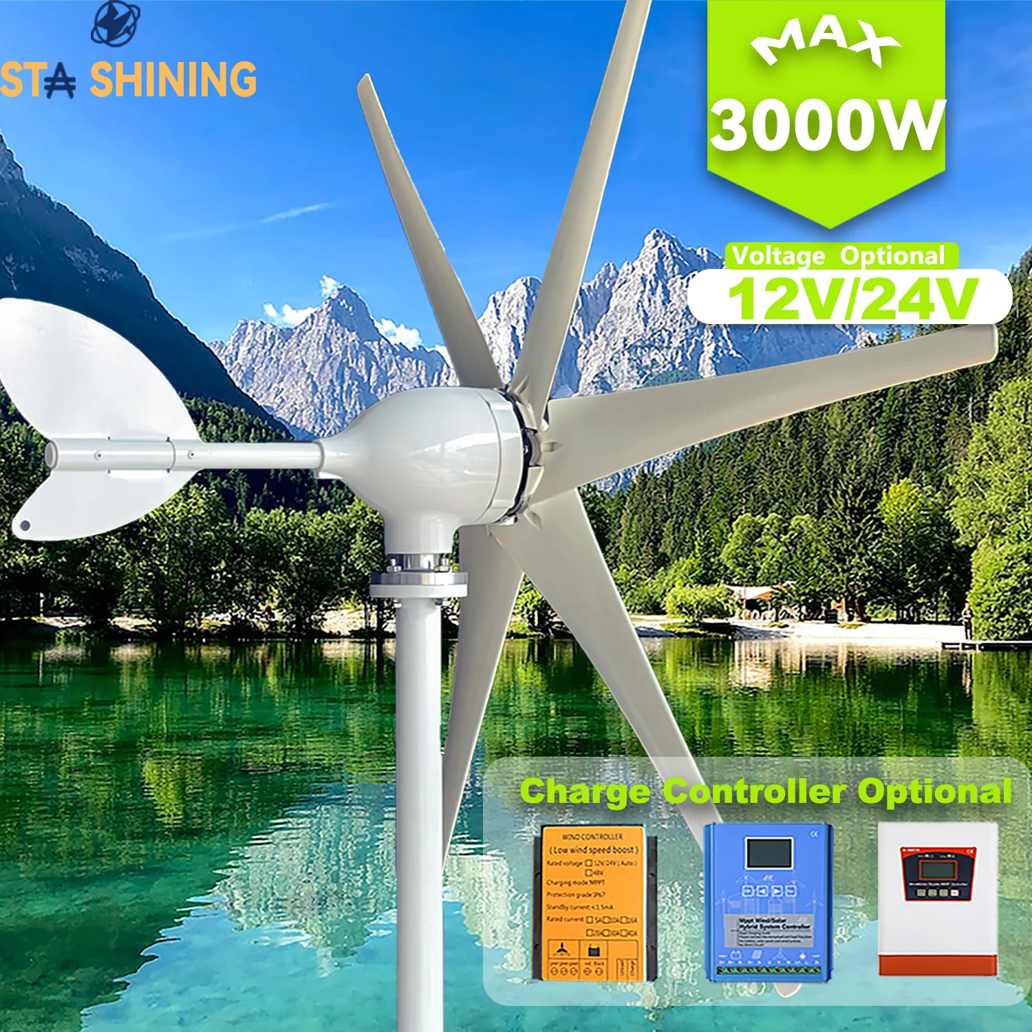 【Higher-Output】Horizontal Wind Turbine Generator 3000W Windmill w/MPPT Charger/Hybrid Solar Wind Power System, Home Use 6 Blades