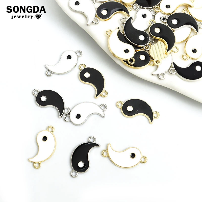 20pcs Tai Chi Yin Yang tema smalto connettori con ciondoli personalità nero bianco colore ciondolo in lega accessorio per collana fatto a mano fai da te