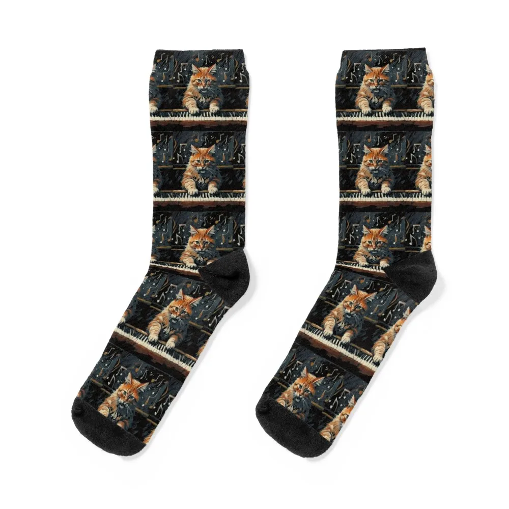 

cat playing the piano Socks FASHION cool sports and leisure Christmas Luxury Woman Socks Men's