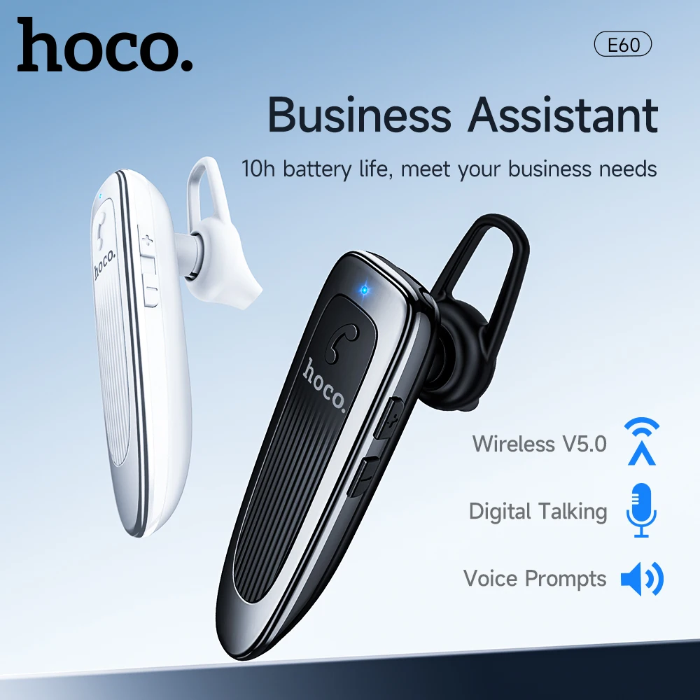 HOCO E60 Single Business Bluetooth Headset Freisprechlautsprecher zum Fahren von Telefonanrufen Drahtlose Kopfhörer Ohrbügel-Kopfhörer Schwarz