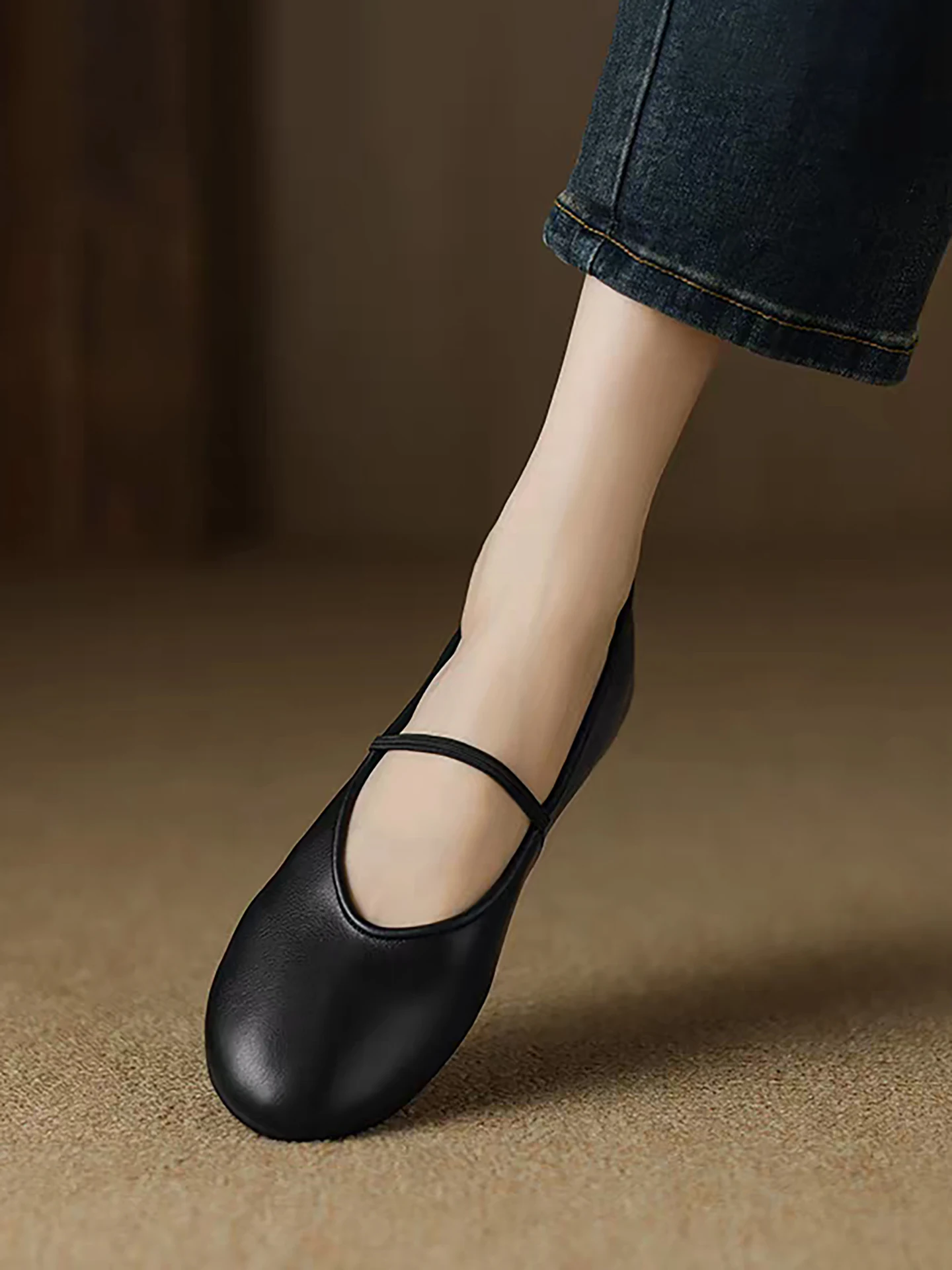 hebe-style-round-head-flat-bottom-real-leather-grandmother-shoes-women's-ballet-flat-shoes-comfortable-casual-fashion-footwear