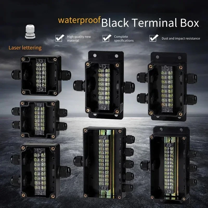 Outdoor Waterproof Plastic Junction Box with Terminals Rainproof Cable Threading Power Supply Monitoring Box