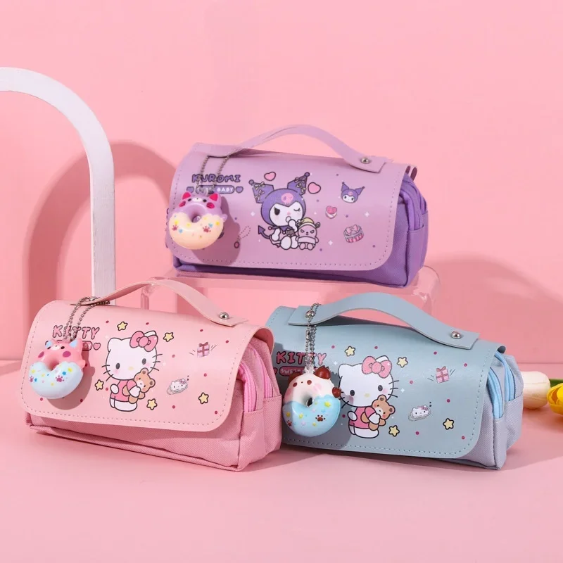 

Kawaii Sanrio Kuromi Hello Kitty Anime Cartoon Pen Bag Stationery Box Large Capacity Pencil Case Cute Anime Bags Student Gifts