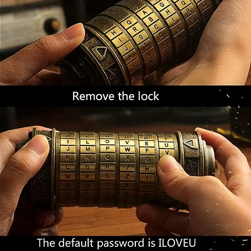 Vintage Golden -Cylinder Lock Box Ornament with Ring Ideal for - Gift for Valentine Day -Halloween Christmas Surprise Gifts