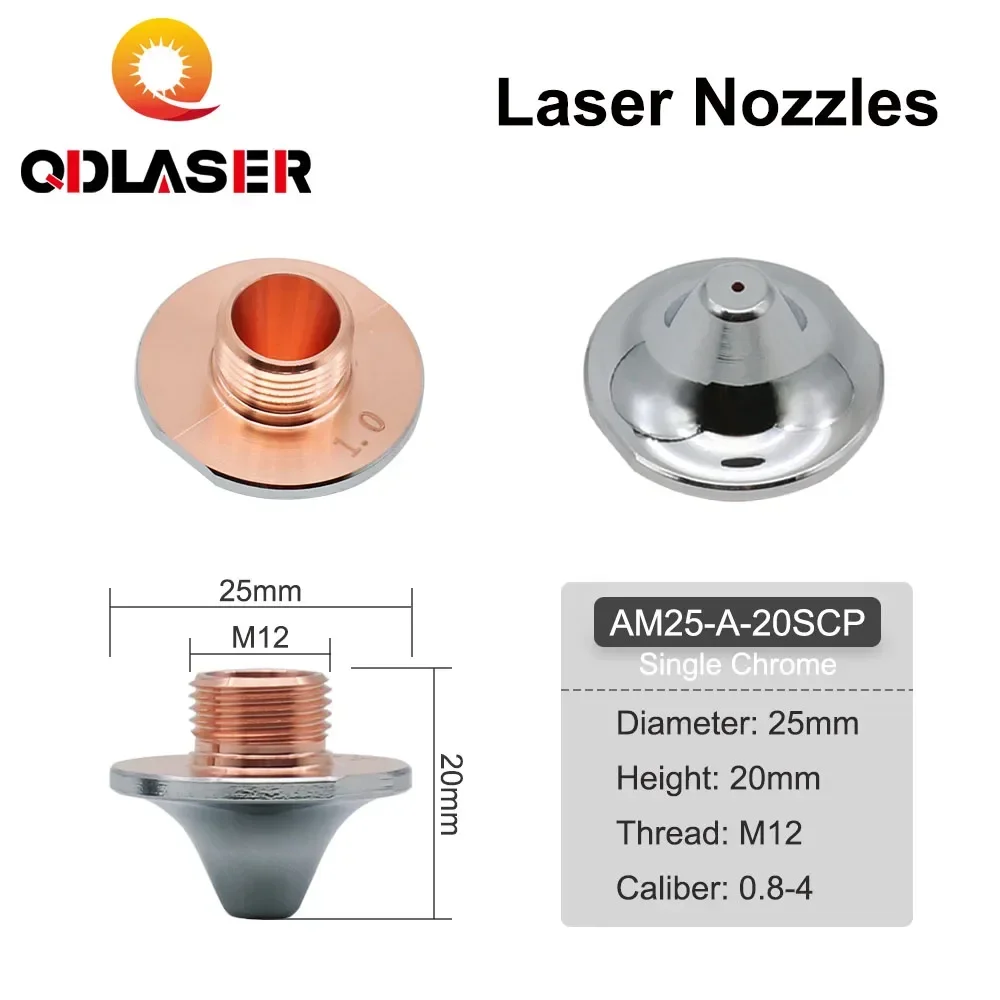 QDLASER Amada OEM Fiber Laser Layer Double Layer Nozzles Dia 25mm H20 Caliber 0.8-4.0mm M12 for Fiber Laser Cutting Head