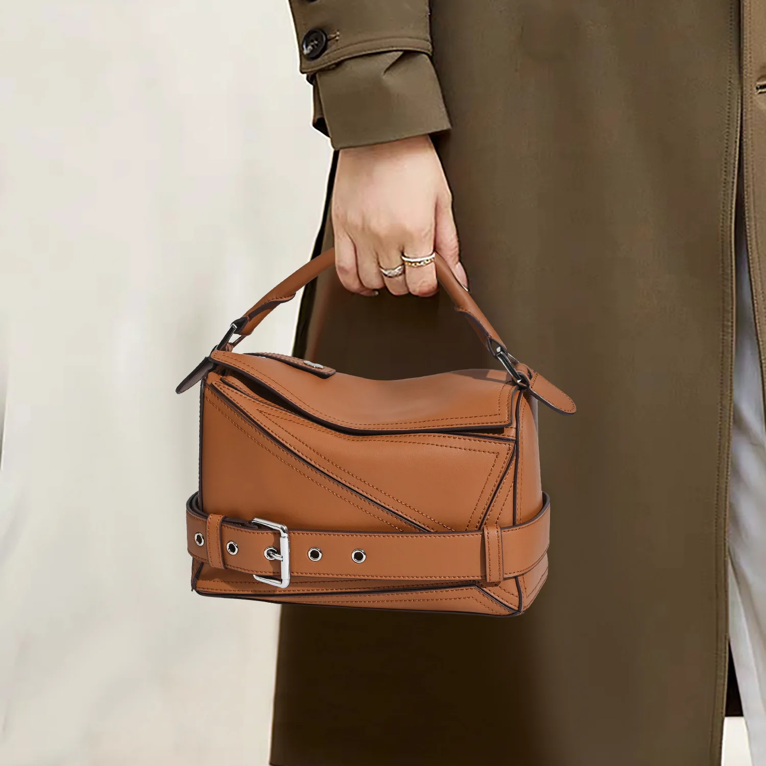 

Большая кожаная сумка-кроссбоди с геометрическим узором, женская сумка для мотоциклистов, осенне-зимняя сумка из натуральной кожи высшего качества