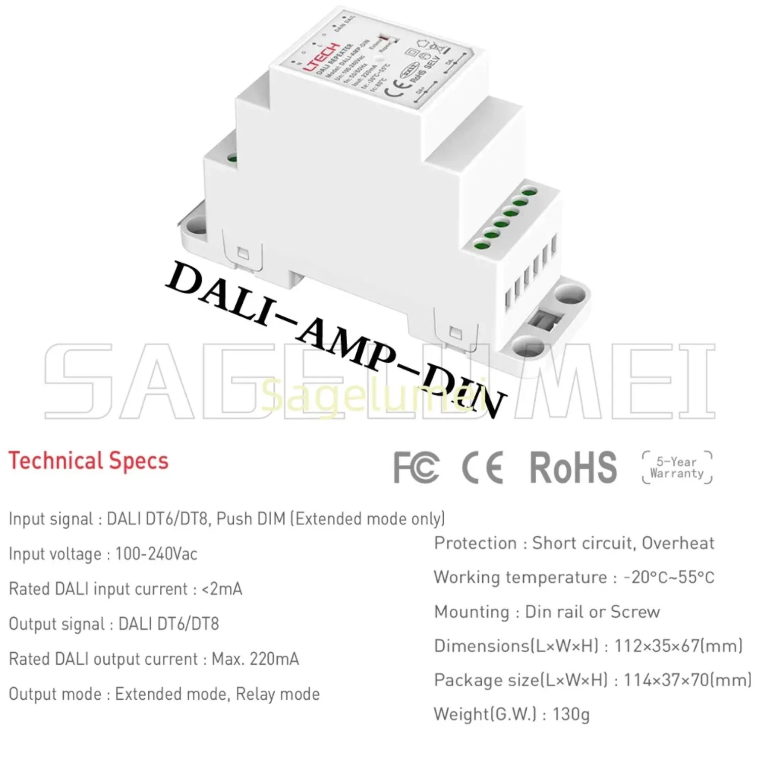 DALI Controller Dimmer Bus Power supply DALI-PS-DIN Relay Unit DR DALI Repeater DALI-AMP-DIN Input Volt LTECH for Led Striplight