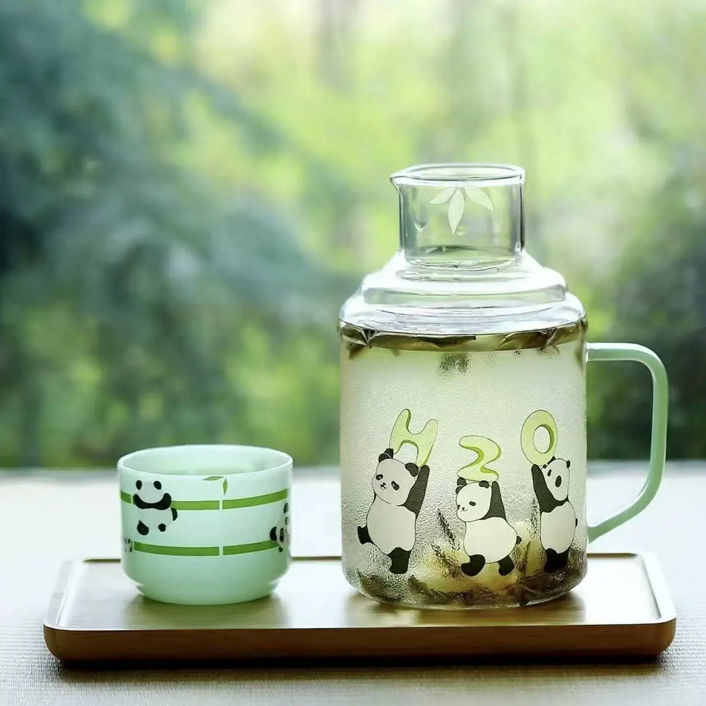 Wuyintang panda Glass Household High Temperature Resistant Summer Cold Water Kettle Cup Tray Set