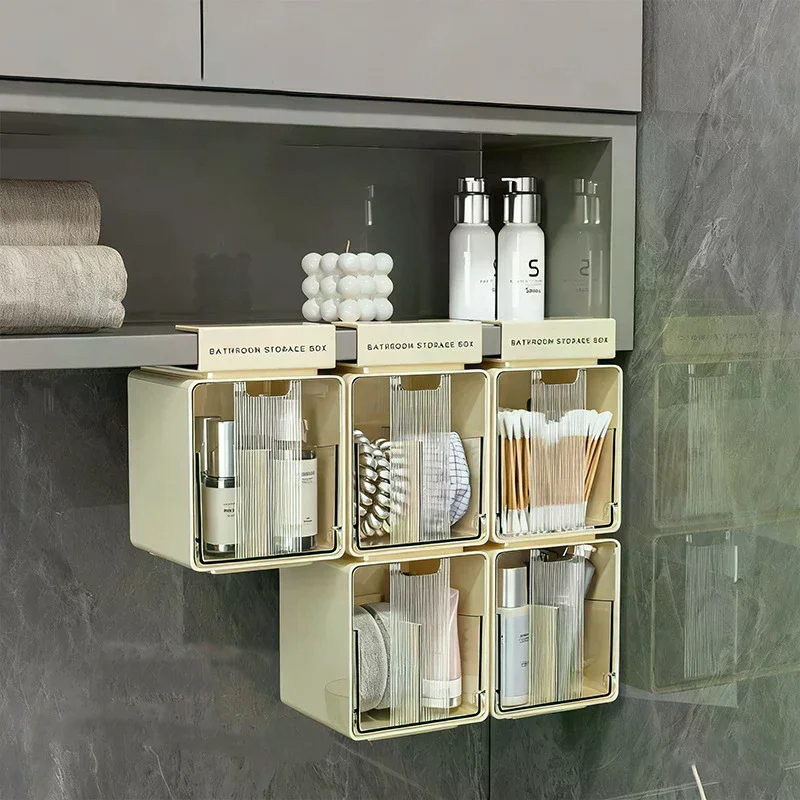 Clear Pull-Out Drawer Style Makeup Cotton Stick Storage Box for Bathroom, Under Mirror Cabinet Organizer