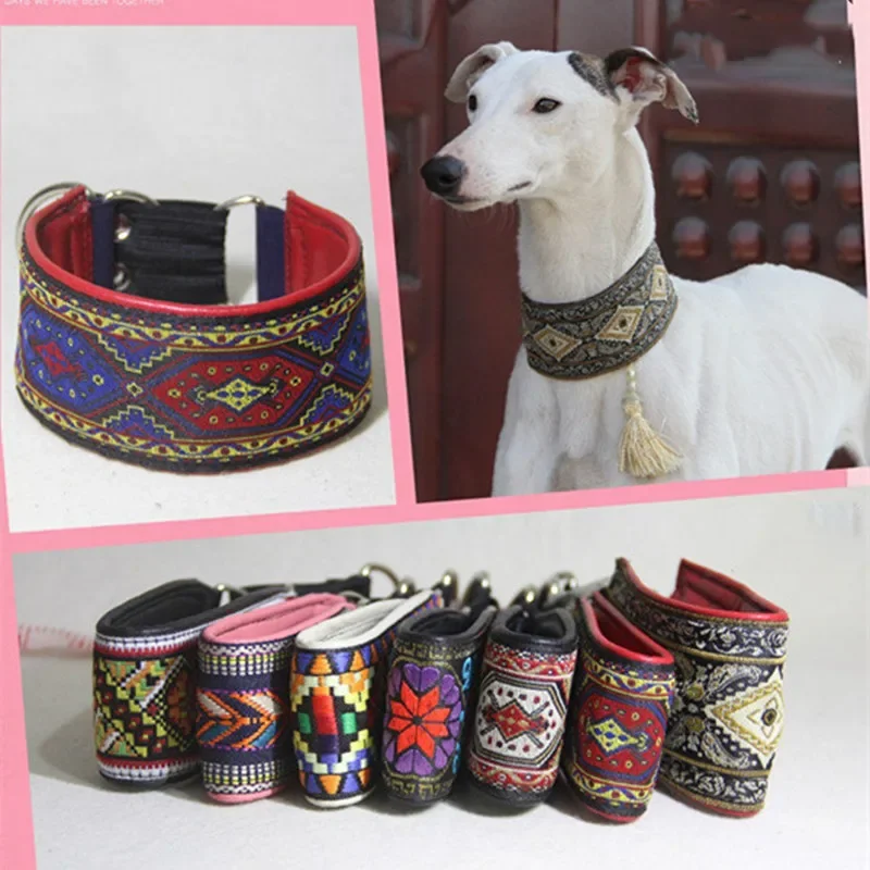 Dog Collar for Whippets Greyhounds Sheepskin Breathable Dog necklace Retro Italian Greyhounds Collar Wide Leather Whippet Collar