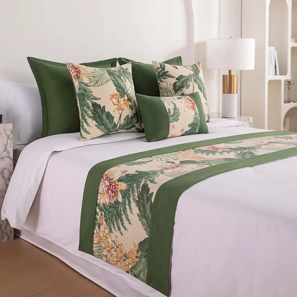 High-end Plant Printing Bed Runner Home Decor Bedroom Bedding Scarf for Hotels Homes Guestrooms Bed Tail Towel Pillowcase