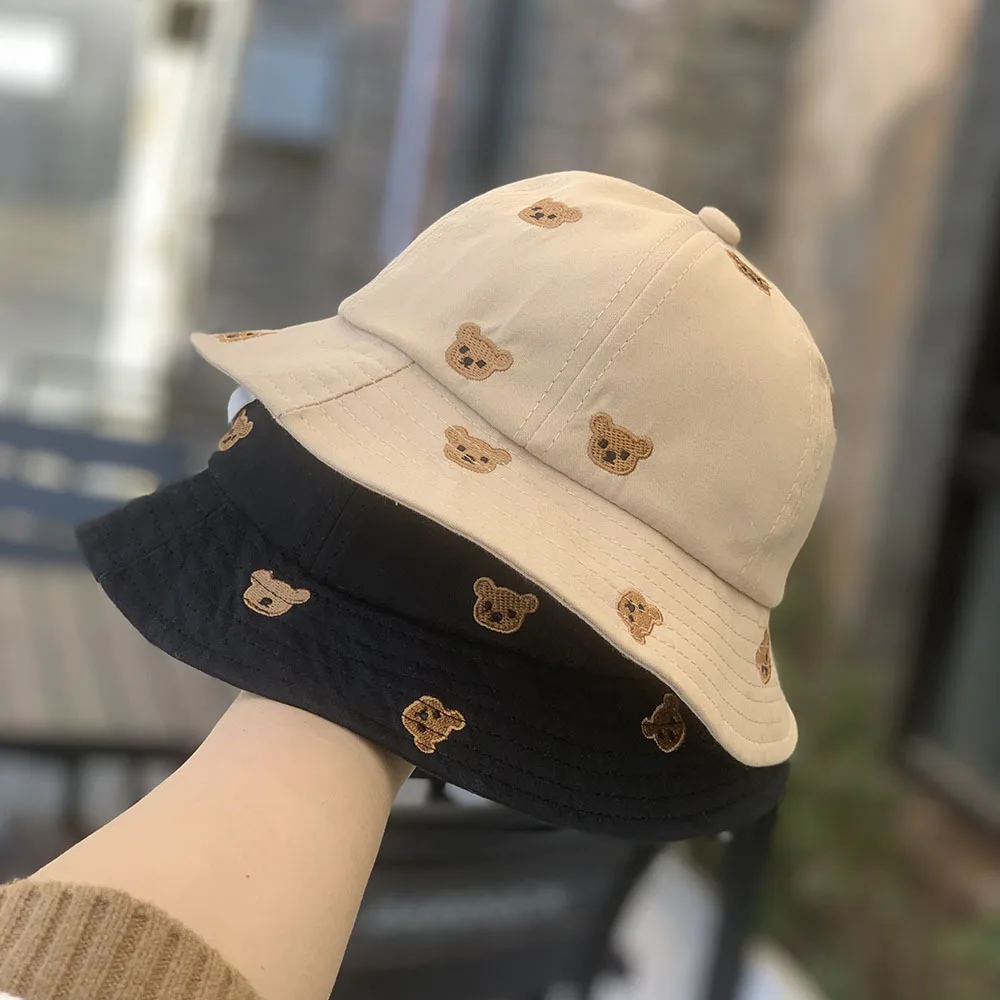 

Wide Brim Baby Panama Basin Cap Kids Bear Fisherman Hat Cartoon Print Toddler Bowl Hat 1-3year Boy Girl Children Sunscreen Visor