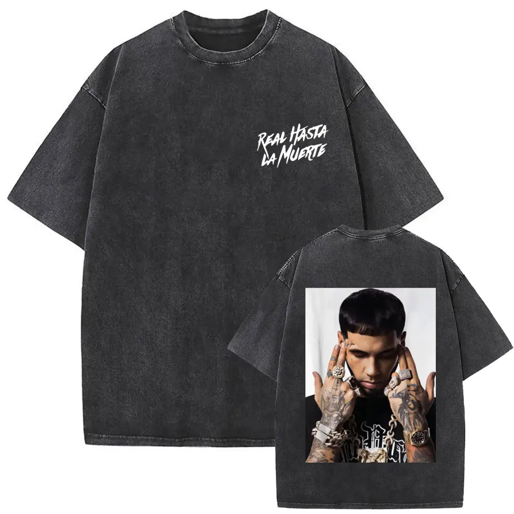 

Rapper Anuel AA Real Hasta La Muerte Vintage Washed T Shirt Men Casual 100% Cotton T-shirts Fashion Hip Hop Oversized Tee Shirt