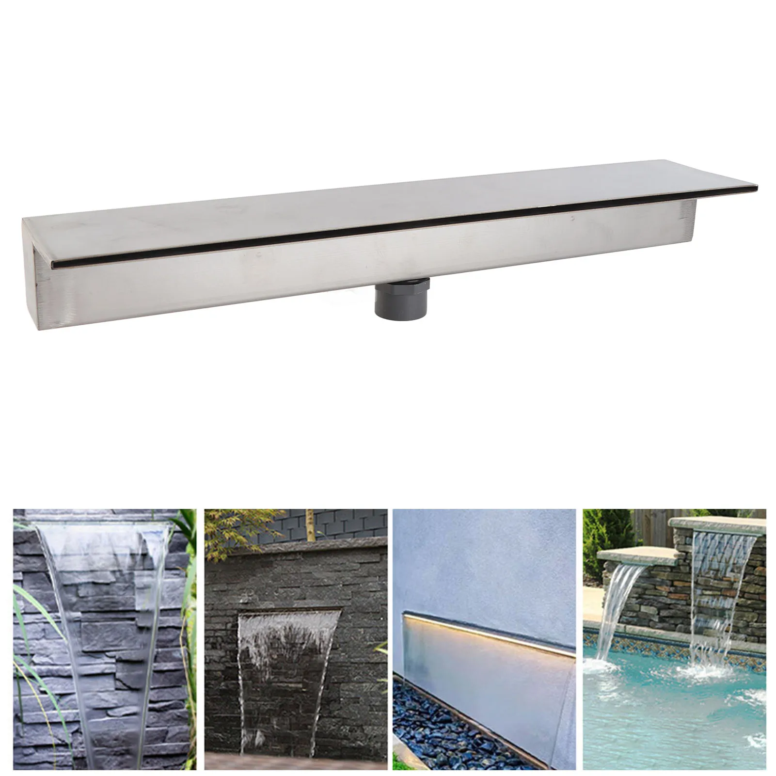 1Pc Waterfall Outlet 304 Stainless Steel Decorative Waterfall Fountain Spillway Spout for Courtyard Garden Villa Pool