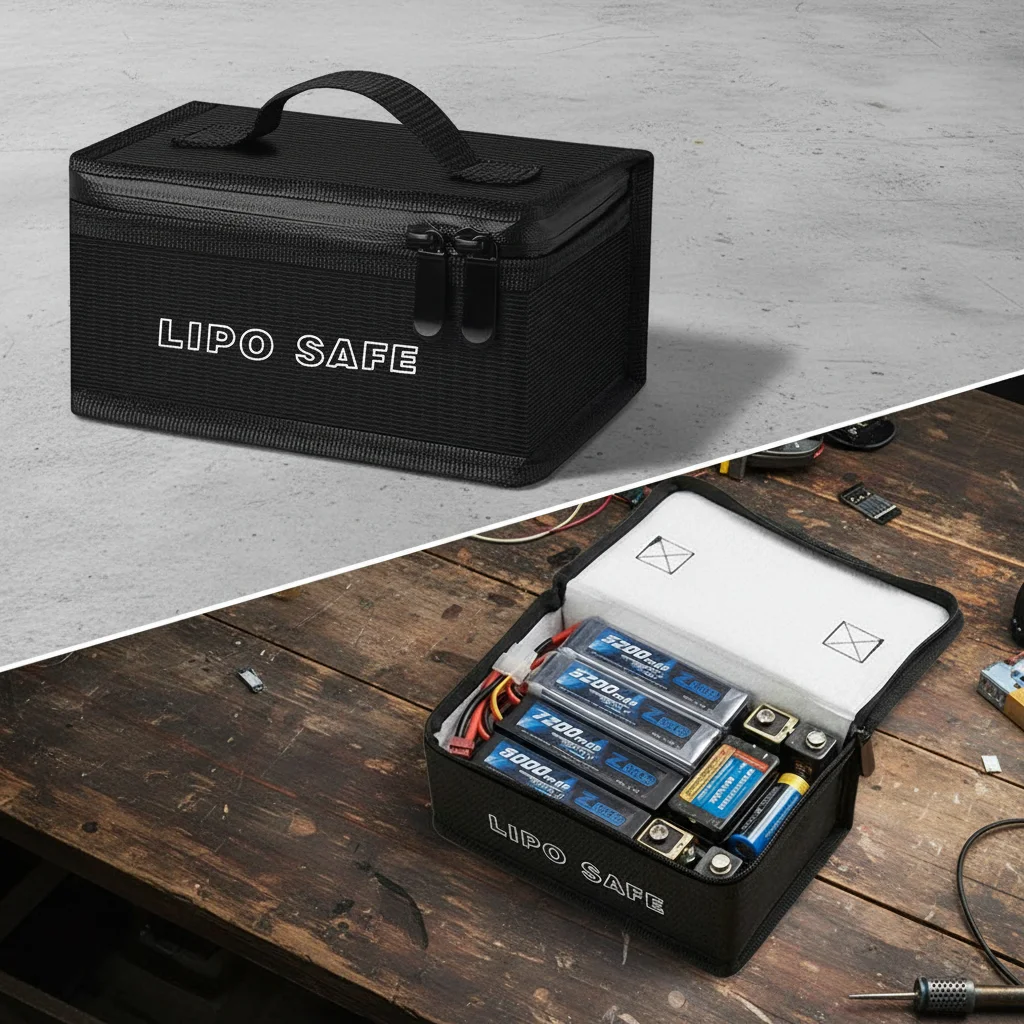 Portable Lipo Safety Bag Waterproof Battery Safe Guard Pouch Large Capacity Double Zipper Top Handle Battery Fireproof Handbag