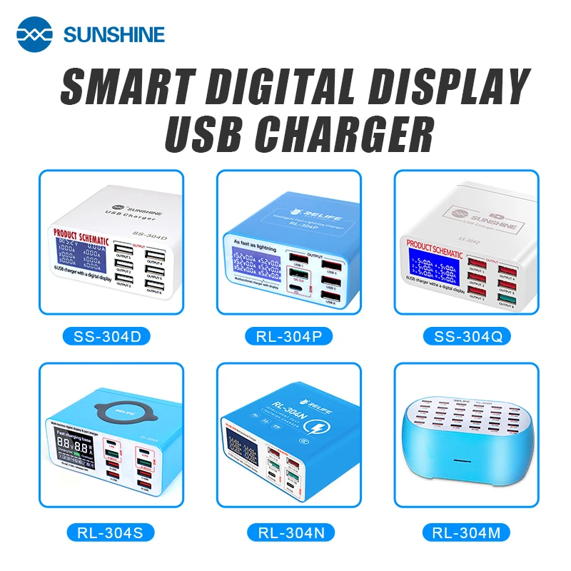 Relife 304p Ss304d Ss-304q Inteligente Portas Usb Display Digital Relâmpago Carregador para Iphone Samsung Huawei Xiao Vivo Opop