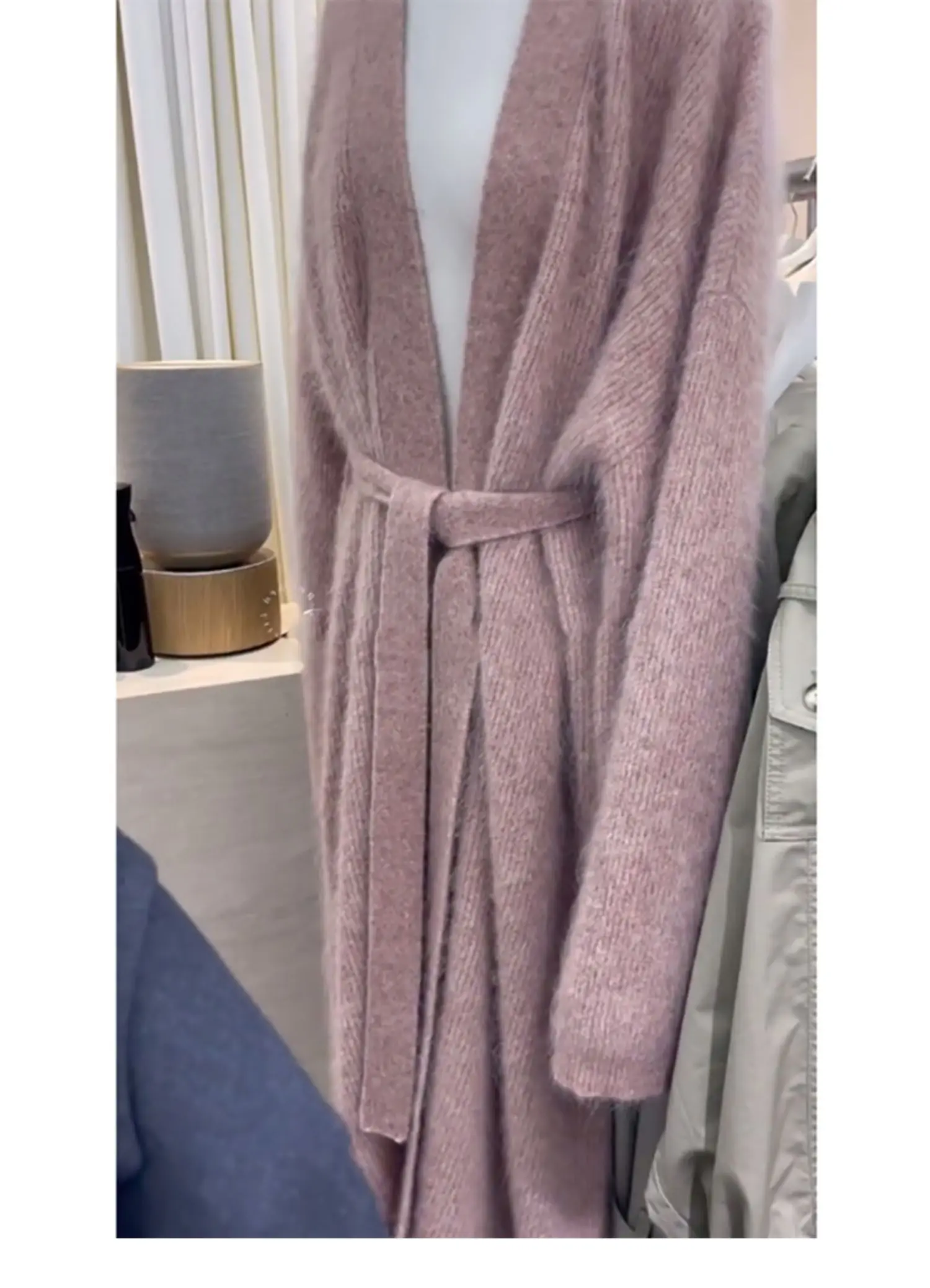 Spring Mid length Sweater Jackets Autumn Winter 2023 New Purple Long Knitted Sweater Cardigan Coats With Belt bd836