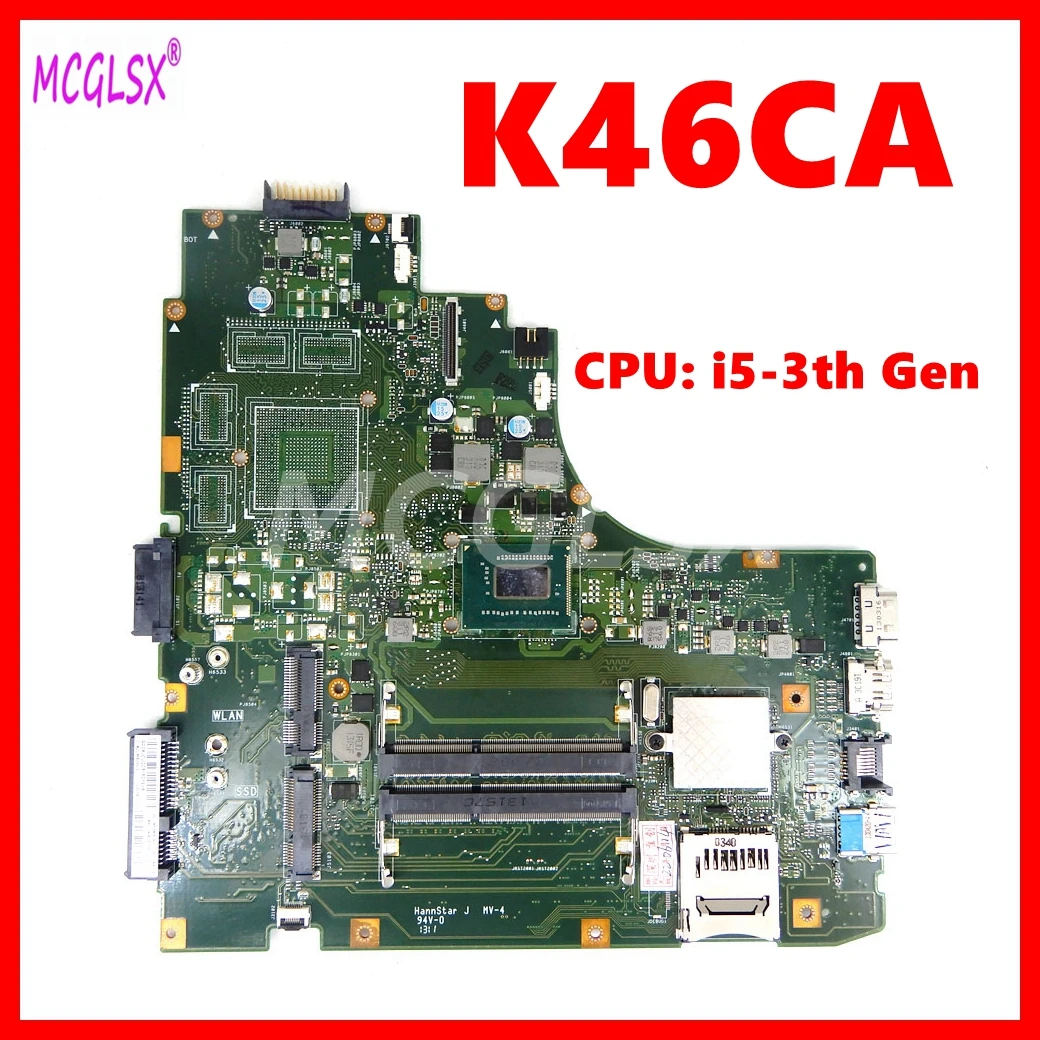 K46CA Notebook Mainboard For ASUS A46C A46CA K46C K46CA K46CM K46CB Laptop Motherboard With i5-3th Gen CPU UMA 100% Tested OK