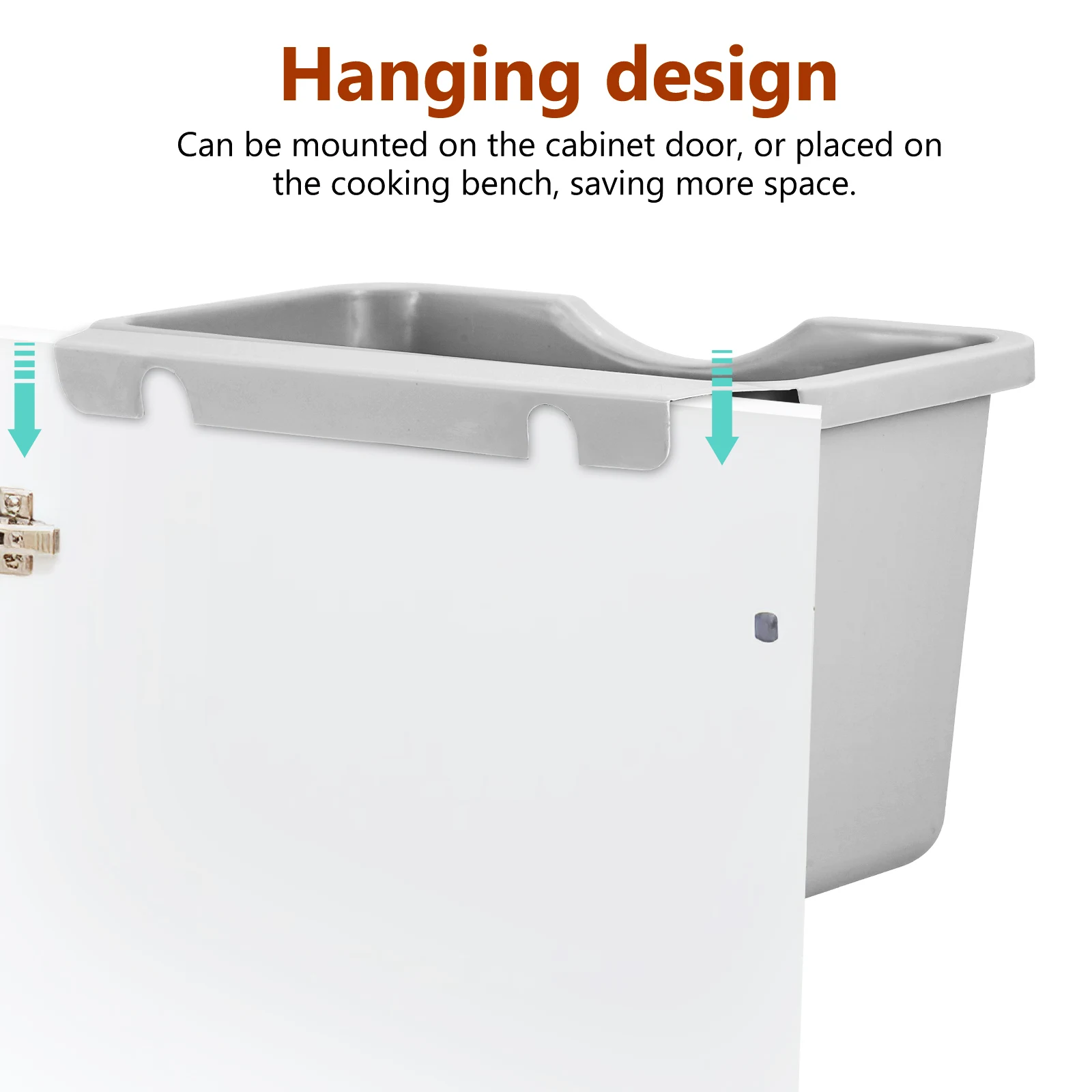 

Kitchen Trash Can Small Grey Hanging Waste Bin Space Saving Material Compost Garbage Container Storage Solution Under