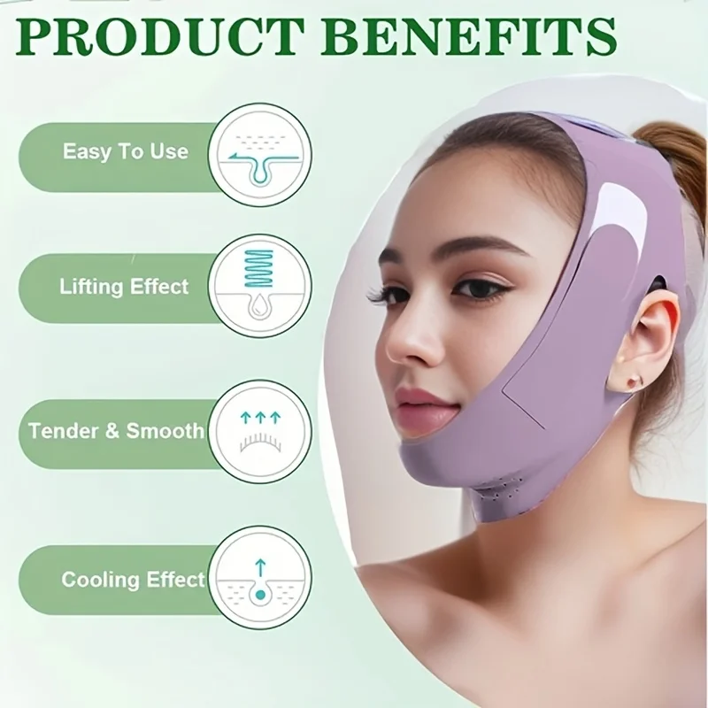 Máscara de elevação facial em forma de V ajustável – Anti-alérgica, respirável, reutilizável, redução de queixo duplo e tiras modeladoras de mandíbula