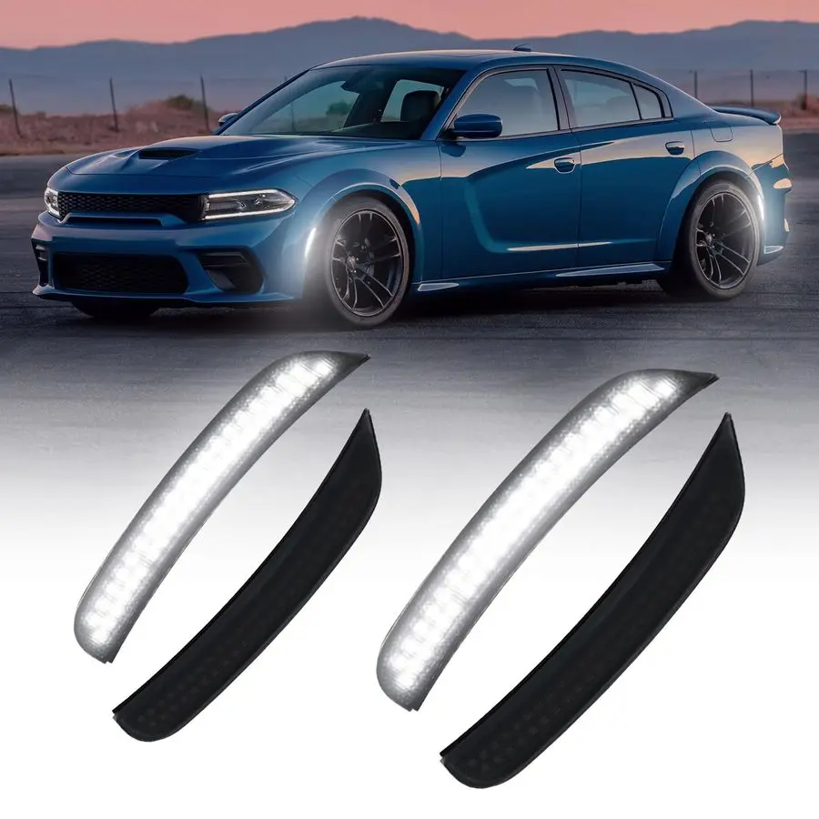 

LED Side Marker Lights White Compatible With Dodge Charger 20152023, White Front amp Rear Bumper Marker Lamps Smoked Len, 4PCS