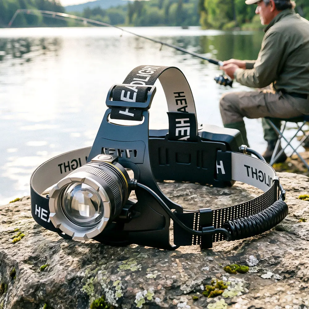 LED Ultra Strong Headlight Sensing Zoom Charging Head Flashlight High-Power Headlight 1000M Headlight Using 2 * 18650 Fishing