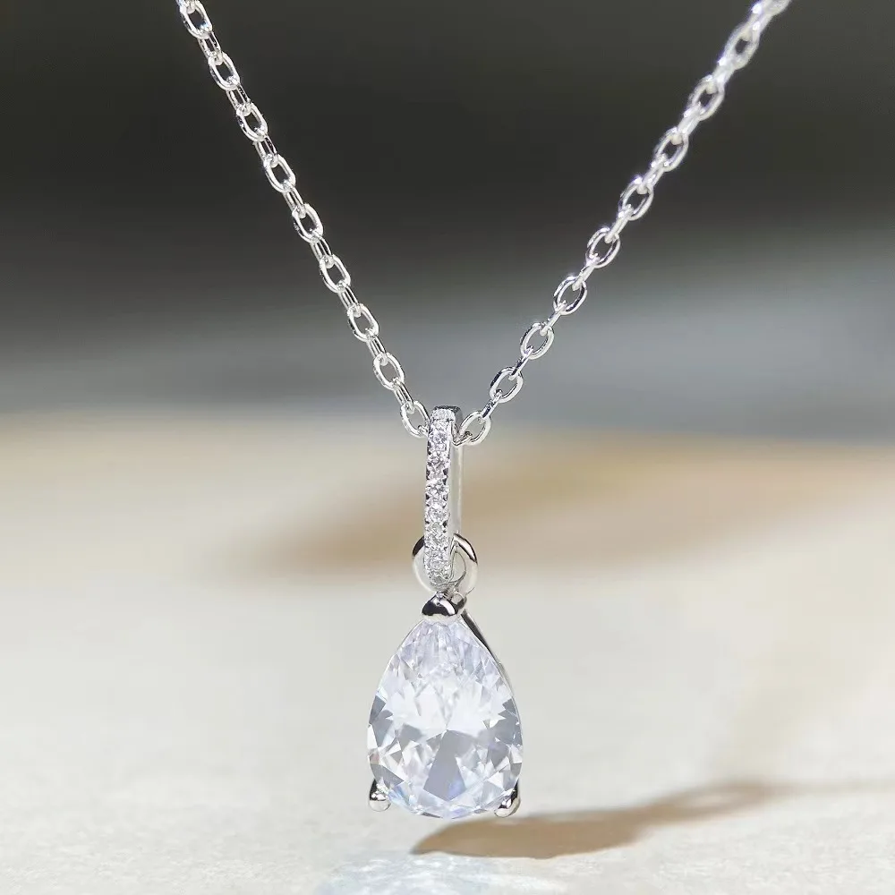 high quality 2ct pear cut D color moissanite diamond necklace 925 sterling silver women  pendant necklace for party