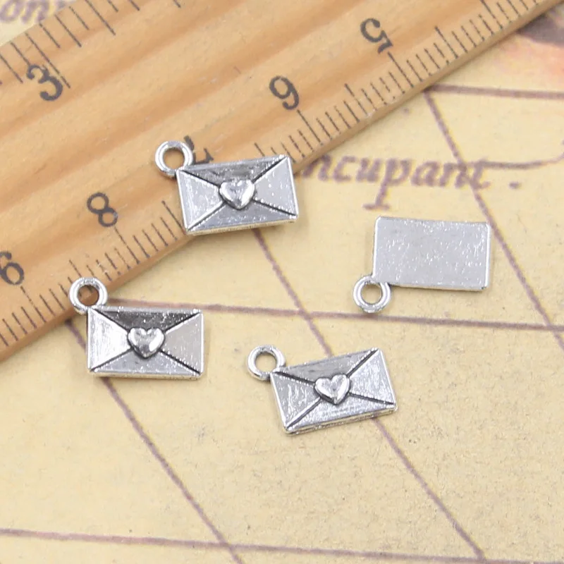 30pcs Charms Envelope With Heart Love Letter 13x9mm Antique Silver Color Pendants Making DIY Handmade Tibetan Finding Jewelry