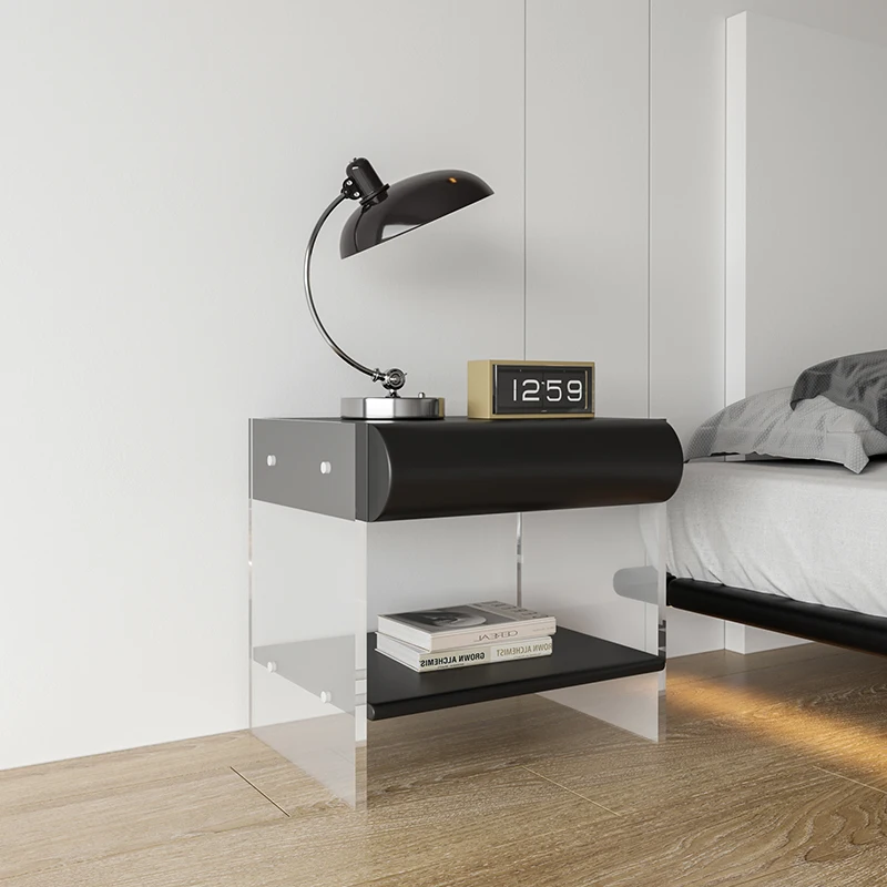 Bedside table simple and minimalist inductive lamp with bedside locker, water-based paint, black bedside table