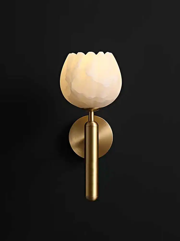New Chinese bedside, simple and modern all-copper marble, light and luxurious bedroom, Nordic wall lamp