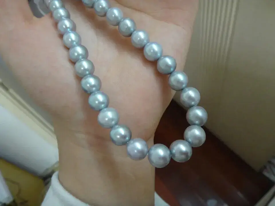 

18inch AAAA+ 10-11mm Natural South Sea genuine Gray round pearl necklace 14K clasp