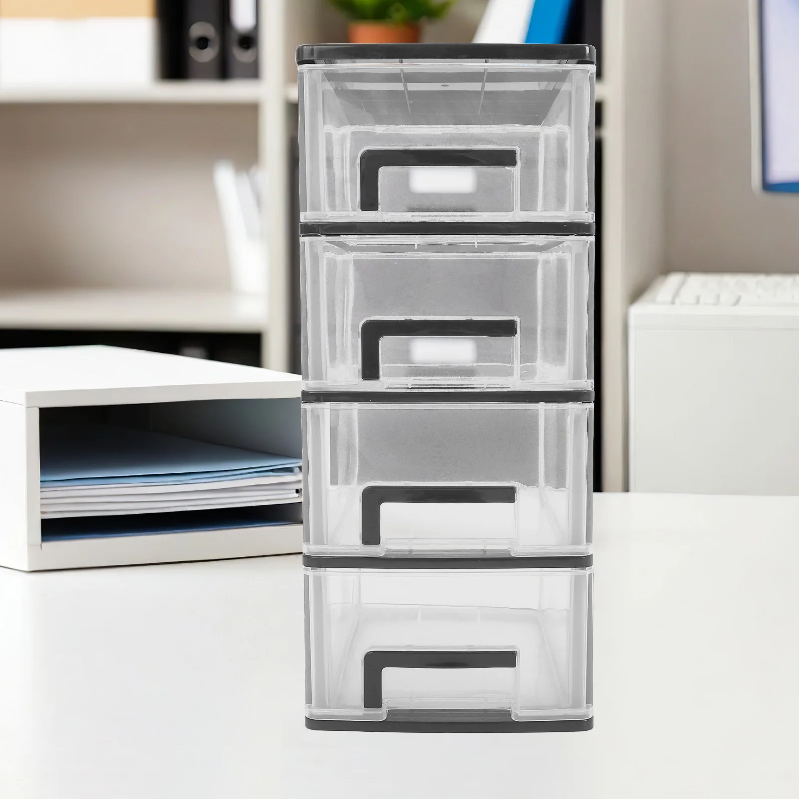 

Plastic Drawer Organizer 4-Layer Storage Box Transparent Black White For Office Study Room Desktop Sundries Holder
